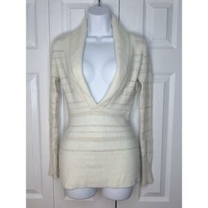 Fuzzy Kaisely Angora Rabbit Hair Wool Blended Cream/gold Sweater Women S SOFT!